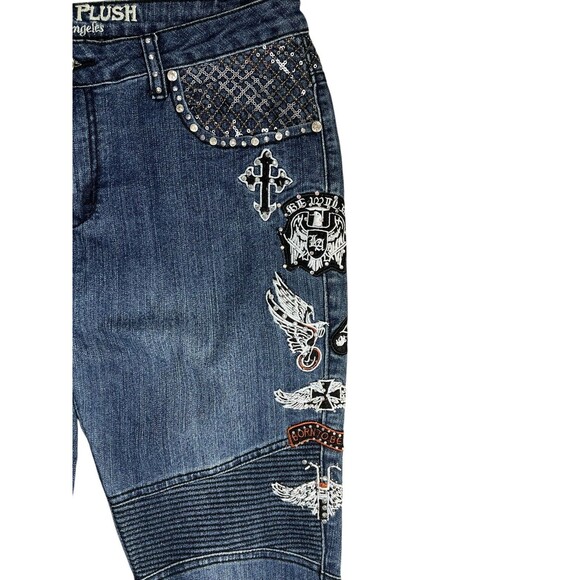 Platinum Plush LA 4991 Women's Biker Moto Jeans  Size 13  Embellished Gothic - Picture 7 of 16
